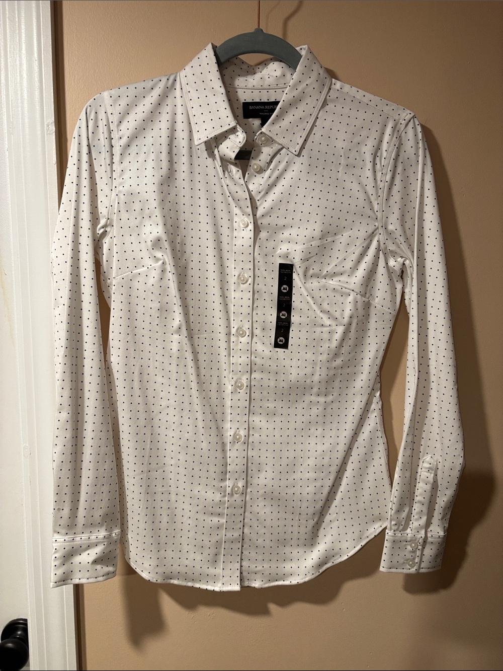 Banana Republic White Button-Up Shirt with Black Microdots